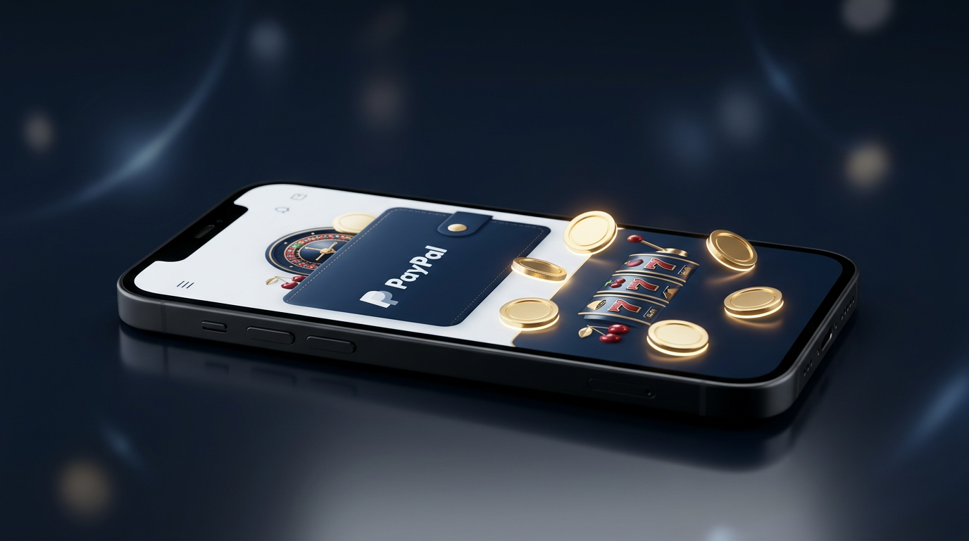 Smartfon z aplikacją PayPal i złotymi monetami kasynowymi